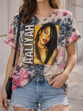Aaliyah Tie-Dye Graphic Tee in Black, Pink & Cream